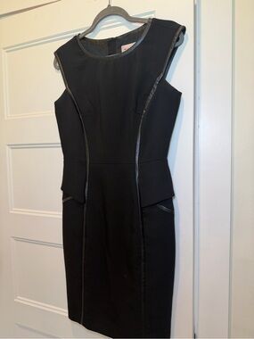 Milly Black Sheath Dress with Faux-Leather Piping